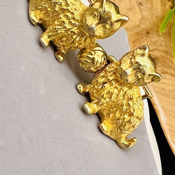 Vintage 3D Mimi Di N Gold Tone Double Cat Yarn Belt Buckle Kittiy Kittens 4287 main image 8